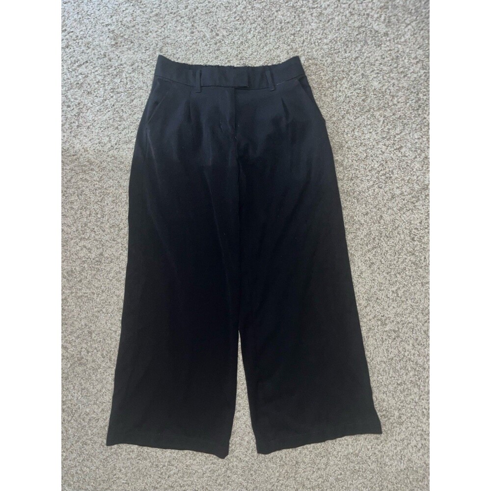 American Eagle Outfitters Wide-Leg Trouser Pants High Rise Pleated 4 Black